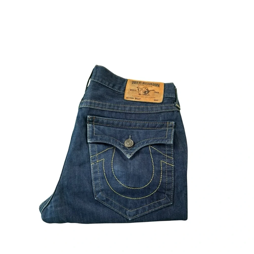 True Religion Dark Wash Billy Thick Stitch Men's‎ Jeans Size 36x28